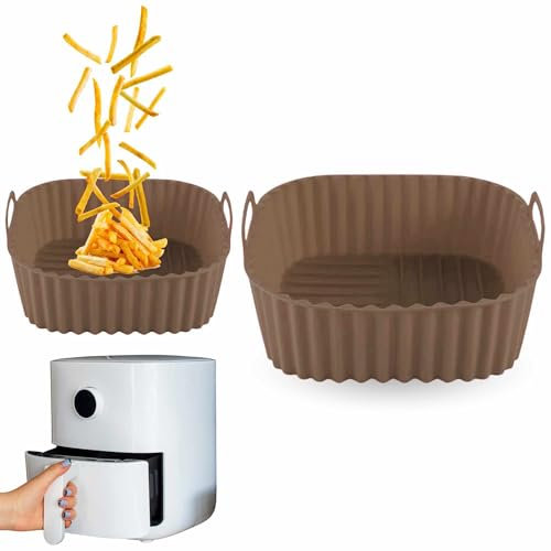 CHEFZOCO Molde Silicona Cuadrado para Freidora de Aire, Accesorios Freidoras Aire, Recipiente de Silicona Cuadrado para Freidora, Antiadherente, Apta para freidoras de 4 a 5 litros, Silicona, Beige