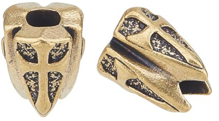 Hobbspring 2 Stück Lanyard Perlen Antik Bronze Schild Mit Perlen Retro Messing Dreiseitiges Schild Perlen Mit Großem Loch Für Anhänger Armbänder Schmuckherstellung