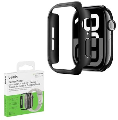 Belkin ScreenForce TemperedCurve Protection Apple Watch Series 10 46mm, protection d'écran 2-en-1, coque pour Apple Watch 10, protection à 360˚, verre trempé d'indice 9H, 46mm, noir