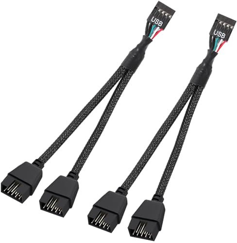 Joycabin 2 pezzi USB 2.0 9 pin splitter scheda madre su doppio cavo di prolunga, scheda madre 9 pin USB 2.0 intestazione splitter per computer interno scheda madre, nero