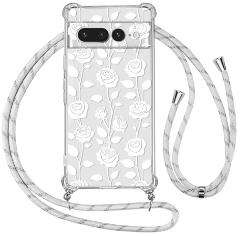 Ciciber Ttusy Chaîne de téléphone portable compatible avec Google Pixel 7 Pro - Motif transparent - Motif floral - Souple - Antichoc - Avec cordon de serrage - 05