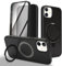 Zouzt for iPhone 12 Matte Case and Screen Protector 12 Pro Case with Glass Screen Protector 360 Full Body Protective Shockproof Frosted Stand Phone Case, Anti-Fingerprint - Black