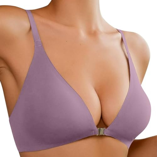 Generisch Top Bandeau para mujer, sin aros, escote profundo, cuello en V profundo, bralette acolchado, sin costuras, sujetador cómodo con soporte, conjunto de fitness, ropa de mujer, Color lila claro