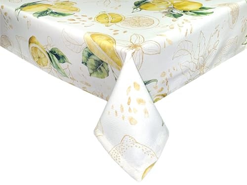 beties - Italy Collection - , Tischdecke ca. 130x220 cm Zitrone, 100 % Baumwolle – Premium Qualität – Hellbeige mit lebensgroßen Zitronen und zart goldenen Details