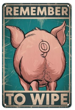 Blechschild mit Schwein, 20,3 x 30,5 cm, Bauernhaus-Metall-Wandkunst für Landhaus, Kinderbad und rustikale Pulver-Raumdekoration