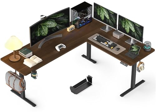 WALKINGDESK Höhenverstellbarer Eckschreibtisch 190 x 155 cm, Schwarznuss | Elektrischer L-förmiger Schreibtisch, Beidseitig Montierbar, 4 Speicherpositionen, Kabelmanagement, für Homeoffice Gaming