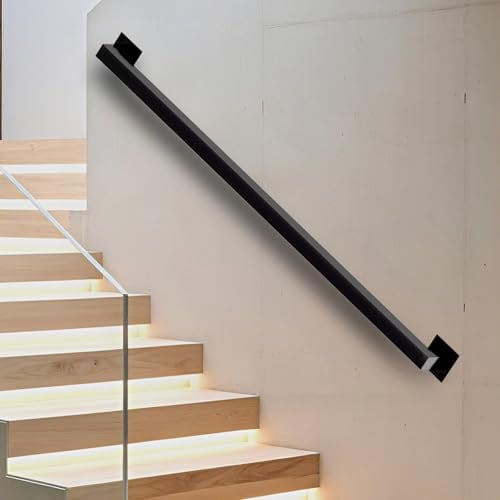 5FT Stair Railing Indoor, Black Metal Wall Mounted Handrail for Stairs, 500lbs Load Capacity Industrial Pipe Hand Rails for Indoor Stairs/Outdoor Use/Home/Loft/Porch/Deck, Rust-Resistant (Iron 5FT)
