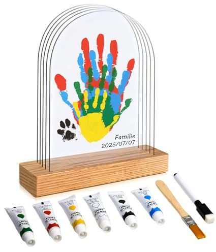 SENLINLIN Handabdruck Set Familie mit Platz für 5, Baby Handabdruck und Fußabdruck Set, Fingerfarben Kinder Ungiftig, Abdruckset Baby Hand und Fuß, Perfektes Geburtsgeschenk für Mädchen & Jungen