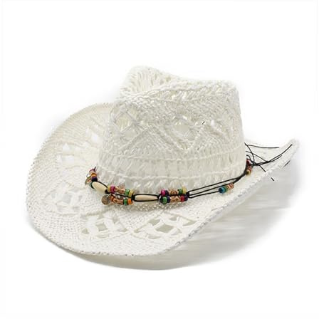 Générique Chapeau de cowboy/cowgirl en paille cowboy panama avec bande occidentale/ouest unisexe taille unique homme femme été coachella plage style coachella brésilien Bohême Indiana Raphia naturel