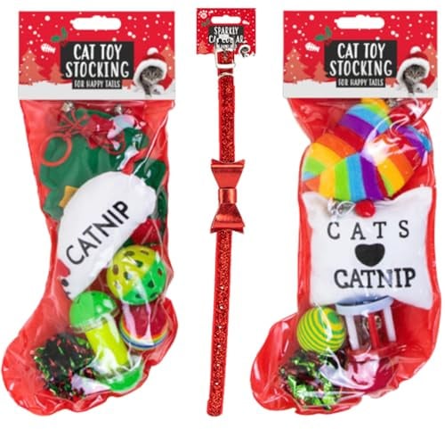 Beulahziba Mart Cat Toy Stocking 2x and Cat Collar - Gift for Cats, Interactive Kitten Toy and Accessories for Cats, Christmas Stocking Filler Gifts
