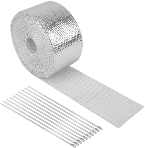Zyiphor Hitzeschutzband Auspuff Dichtband 5M Hitzeschutzband Basaltfaser Auspuffband Hitzeschutz Auspuff Bandage mit 10 Kabelbinder Edelstahl für Auto Motorrad (Silber)