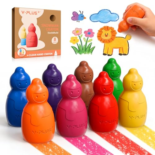 YPLUS Dicke Jumbo Wachsmalstifte für Kleinkinder 1-3, 8 Farben Ungiftig | Stapelbares Schneemann Design, Waschbar Ungiftig ab 1 Jahr, Geschenk