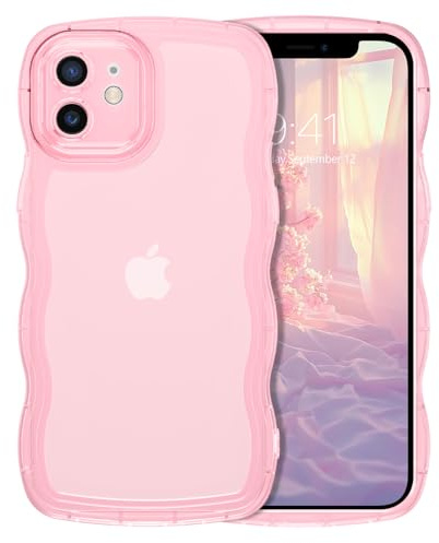 DUEDUE für iPhone 12 mini Hülle, Niedliche Wellenrahmen Lockige Form Stoßfeste Handyhülle für iPhone 12 mini Case 5,4 Zoll, Rosa