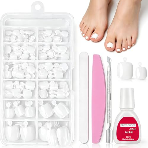 120Pcs White Press On Toenails Short Square, Full Cover False Toe Nails With Nail Glue And File, Acrylic Style Fake Toenails Kit, Stick On Nails For Women DIY Home Pedicure Set
