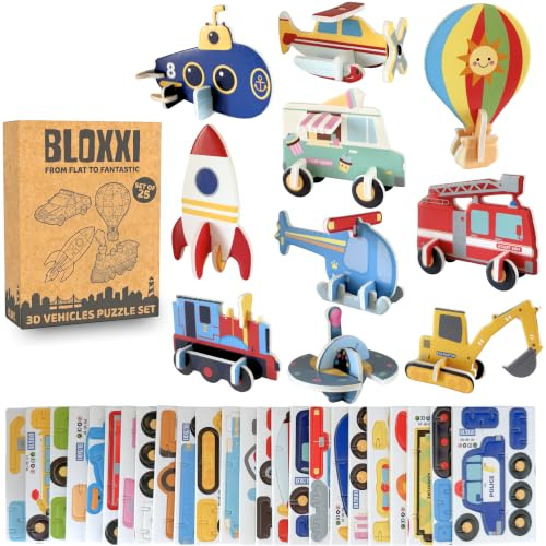 BLOXXI 25x 3D Fahrzeug-Puzzles für Kinder, Mitgebsel Kindergeburtstag | 25x 3D Fahrzeug-Puzzles zum Bauen für Kinder, ideal als Mitgebsel und Gastgeschenke für jeden Kindergeburtstag Kinderpartys