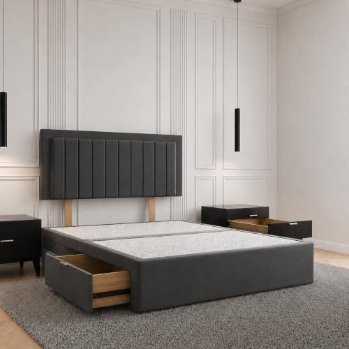 iq beds Luxury Divan Bed with 2 Right Side Storage Drawers, Optional Mattress, Premium Upholstered Divan Base, Modern Bedroom Furniture for Single, Small Double, Double, King & Super King Sizes