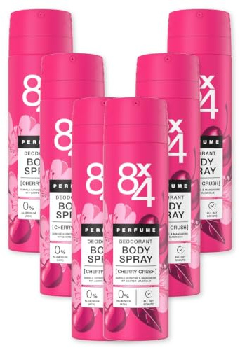 8x4 Cherry Crush Body Spray, 0% Aluminium, Kirsche Mandarine, 6x150ml | Damendeodorant Body Spray, 6er Pack (6 x 150 ml), vegan, ganztägiger Schutz vor Körpergeruch, ohne Aluminiumsalze (ACH)