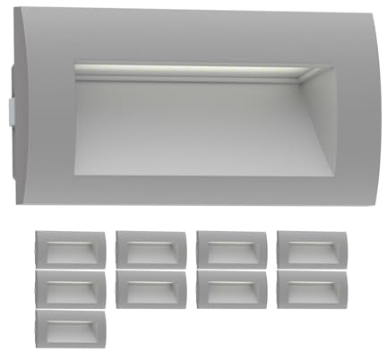 ledscom.de 10x LED Wandeinbauleuchte ZIBAL, Downlight für außen, IP65, grau matt, 140 x 70mm, 3,3 W, 209lm, warmweiß