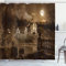 ABAKUHAUS Braun Rideau de Douche, Maison médiévale, Ensemble de décoration de Salle de Bain en Tissu avec Crochets, 175 x 200 cm, Marron