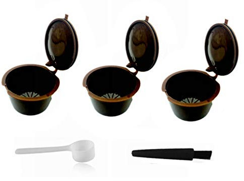LIGICKY Set of 3 Refillable Coffee Capsules Cup Filter for Dolce Gusto Reusable Coffee Pods with Spoon and Cleaning Brush