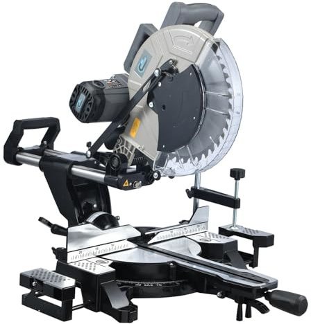SwitZer Mitre Saw 12 Inch Compound Sliding 1800W 230v Double Bevel Cut with Laser & 40 Tooth TCT 305MM Blade Grey