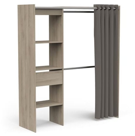 Portant à Vêtements en Bois de Chêne CHICAGO - Dressing Extensible - Fabriqué en France – Pratique et Fonctionnel (168,2 cm x 50 cm x 187 cm)