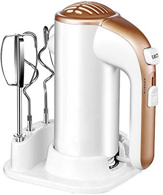 Hand Mixer Electric, 5 Speed Food Mixing Whisk Egg Beater with 2 Beaters/2 Dough Hooks and Base, 200W Powerful Handheld Blenders for Kitchen, Baking Cakes, Cream