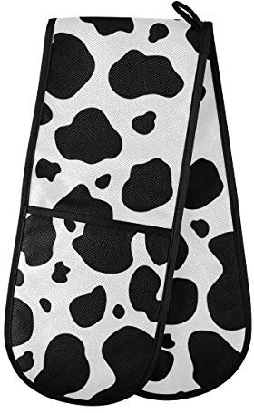 ZZXXB Milk Cow Print Double Oven Mitt Heat Resistant Non-Slip Kitchen Gloves Extra Long 7 x 35 for Cooking Baking Barbecue Grilling