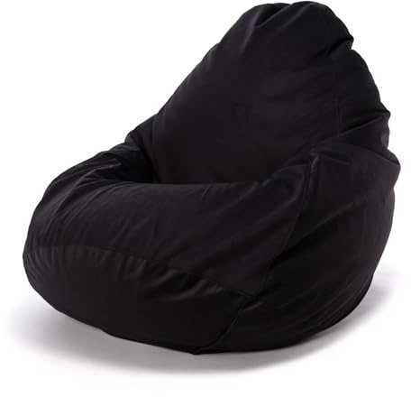 Ecopuf Fuzzy - Sitzsack Pouf Sessel Sack aus Mikrofaser - Hocker zum Sitzen - Puff Sessel Relax - Pouf Sack mit Polystyrolkugelpolsterung - Wohnungseinrichtung - 80x110 cm - Schwarz A22