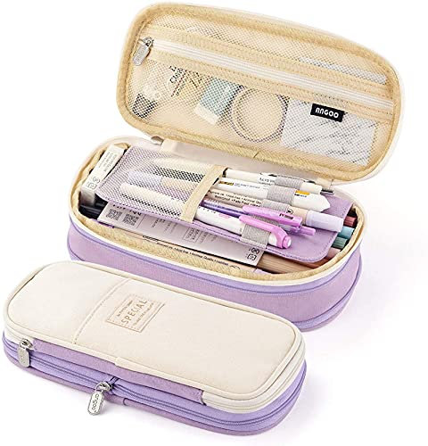 PROMISE FLOURISH Astuccio per matite, penne, cancelleria, cosmetici, cancelleria da ufficio, pieghevole, grande capacità, per ragazze, ragazzi, studenti, adulti (viola)