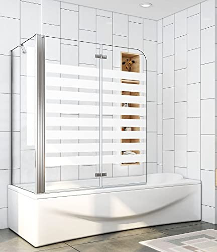 Acezanble Badewannenaufsatz 120x75cm Eck Duschwand Badewanne 2-tlg.Faltwand mit 6mm Nano Querstreifen Glas H140cm