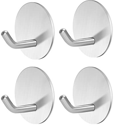 smatime 4 Stück Haken Selbstklebende Silber Handtuchhaken Edelstahl Wandhaken Klebehaken Ohne Bohren Handtuchhalter Rund Kleiderhaken Bademantelhaken Rostfrei für Bad Toilette Küche Büro