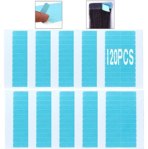 120 Stück Ersatztapes Klebestreifen für Tape In Hair Extensions, Doppelseitiges Klebekraft Haar Klebeband für Haarverlängerungen Perücken (Blau, 120 Stück)