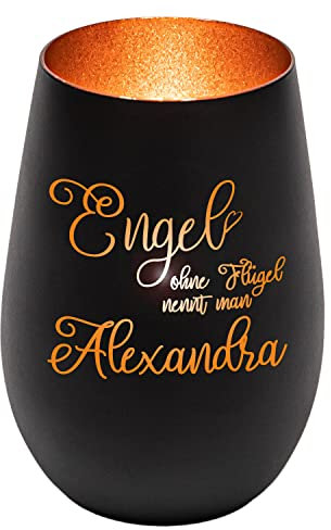 Personalisiertes Windlicht mit Gravur | Engel ohne Flügel nennt Man | graviert mit Name | Danke Sagen | Geschenkidee Freundin Oma Tante Nachbar Arbeitskollege | Geburtstagsgeschenk | Schwarz/Bronze