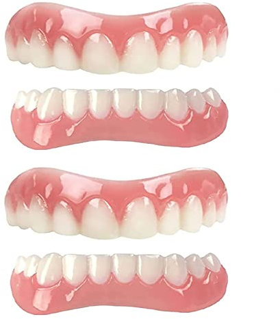 XZLZMD Silica Prosthesis Teeth Veneer Dentures for Perfect Smile Lnstant Repair of Cracked or Missing Dental Dental Prosthesis Top Bottom Dentures,2 pairs