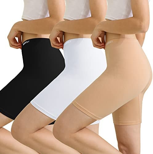 INNERSY Women's Cotton Slip Dress Shorts Anti-Chafing Cycling Underwear - 3 Pack (XL, Black, White, Beige)