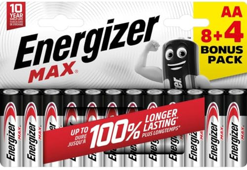 Energizer Max Lot de 8 + 4 Piles AA, Longue durée pour Un Usage Quotidien, sans sulfatation, avec 10 Ans de durée de Vie