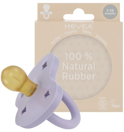 HEVEA Naturkautschuk Schnuller RUND Form, 3-36 Monate - Hygienisches Einteiliges Design für Neugeborene bis Kleinkinder, BPA-frei, Weich & Langlebig - Einzelpackung (Staubige Lavendel)