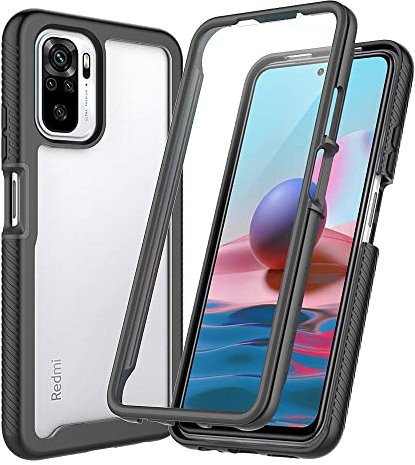 XINNI Coque pour Xiaomi Redmi Note 10/Note 10S/Poco M5s Antichoc Housse avec Protège écran, 360 Degrés Full Body Etui Solide Double Face Bumper Portable Transparent Housse