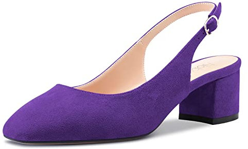 NobleOnly Donna Chunky Blocco Medio Tacco Heel Quadrata Punta Sandali Cinturino alla Caviglia Slingback Slip-on Pumps Dress Scarpe Viola 37 EU
