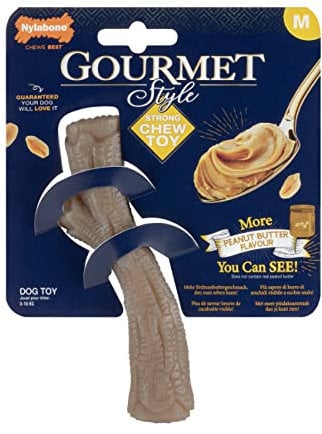 Nylabone maximale Stärke Robustes Extremes Gourmet Querlenker Hundekauspielzeug, infundiert mit zusätzlichem Erdnussbuttergeschmack im gesamten Knochen, mittel, für Hunde 0-16kg