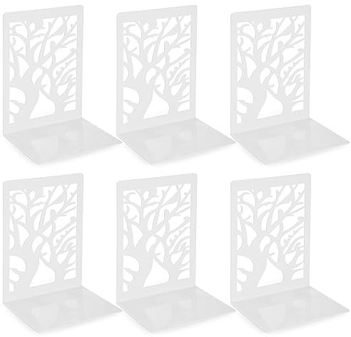 Anhow 3 Paires Serre Livre, Cale Livre en Métal Rangement Livre Bloc Livre pour Étagère Presse Livre pour la Maison, Bureau, Écoles - Blanc