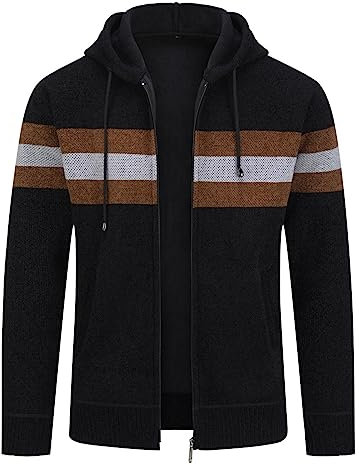 YOUTHUP Herren Strickjacke mit Kapuze Fleece Gefüttert Winter Cardigan Strick Fleecejacke Reißverschluss Kapuzenjacke, Schwarz-8750, L