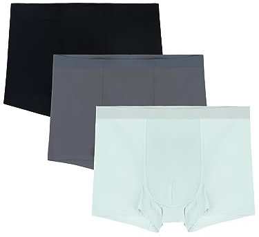 WANYING 3 Pièces Caleçon Basique pour Homme sous-vêtements en Soie Glacée Semi-Transparent Super Fin Respirant sans Coutures - Noir & Gris foncé & Vert-Gris L