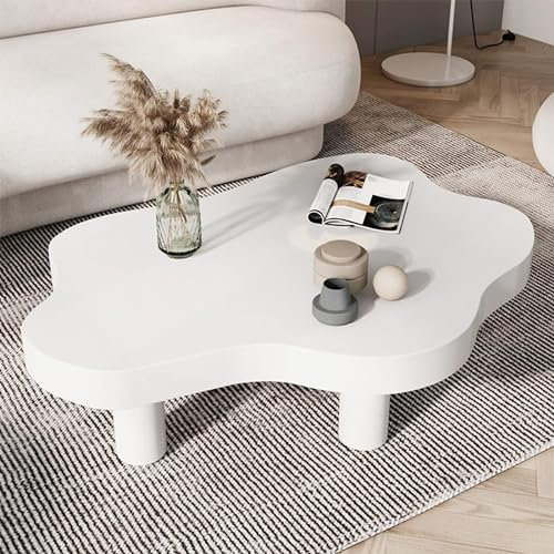 Table Basse en Forme de Nuage, en Bois Irrégulier, D'appoint Épaisse à Coins Ronds, Moderne avec 3 Pieds pour Meubles de Salon