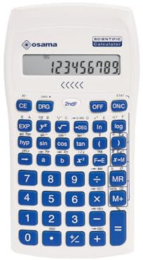 OSAMA - Wissenschaftlicher Taschenrechner mit 56 Funktionen, 10 Mantissa-Ziffern und 2 Exponenten, Schulsachen mit Schiebehülle für staatliche Prüfungen - Schulmaterial für Back to School, Blau