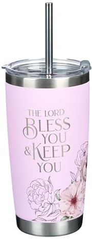Bless You and Keep You Pink Floral Stainless Steel Travel Tumbler
