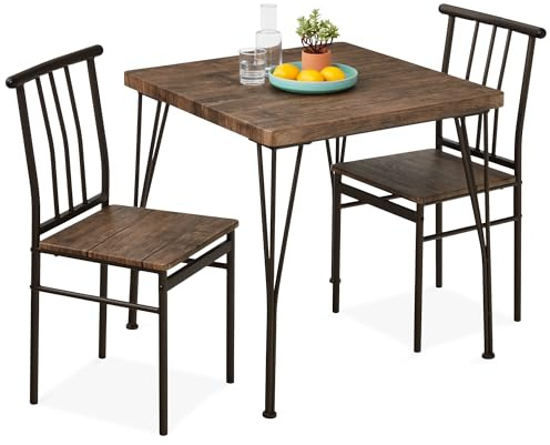 Best Choice Products 3-teiliges Esstisch-Set, modernes Esstisch-Set, Metall und Holz, quadratischer Esstisch für Küche, Esszimmer, Esszimmer, Frühstücksecke mit 2 Stühlen, Dunkelbraun