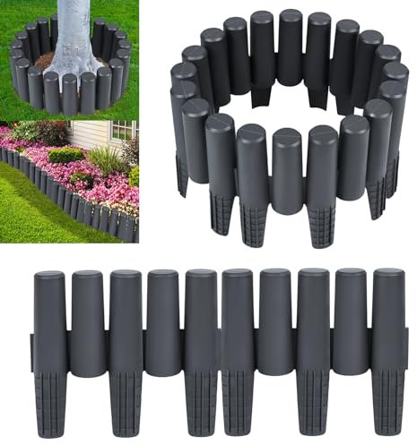 ACXIN 8,4m Rasenkante Kunststoff Beeteinfassung Spleißbar Garten Border Beetumrandung Mähkante Gartenpalisade Holzoptik für Gärten, Gras und Wege (Anthrazit, 30 Stück)