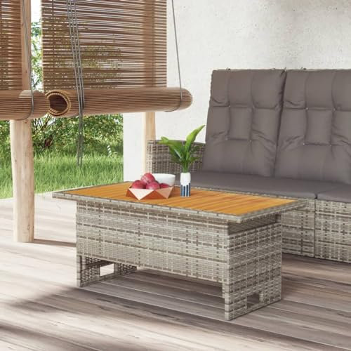 Rantry Gartentisch Höhenverstellbares Garten Esstisch Tisch Balkontisch Terrassentisch Möbel Garten Grau 100x50x43/63 cm Akazienholz & Poly Rattan